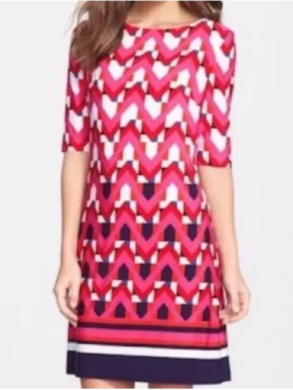 Eliza J Pink Chevron Shift Dress with Navy Accents